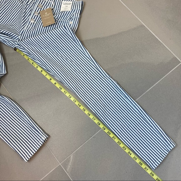 J. Crew Denim Blue & White Stripe Button-Fly High-Rise Toothpick Jeans Size 25 - Picture 10 of 10